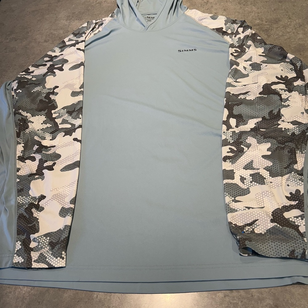 Simms Light Blue and Gray Camo Hoodie
